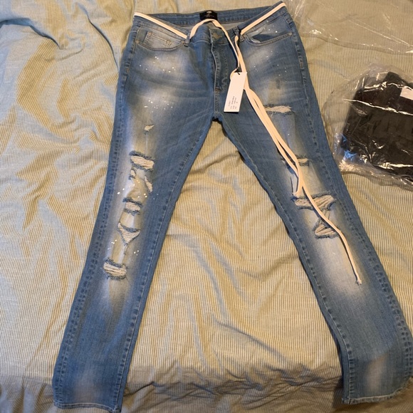 Summit UK Thrashed Denim Paint Blue Jeans - Picture 1 of 4